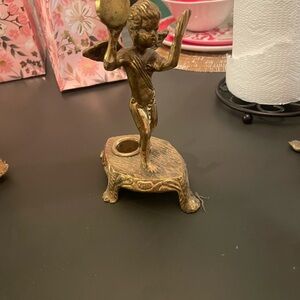 Brass Cherub Candle Holder